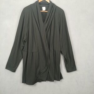Just My Size Wrap Top‎ Womens 4X (26/28) Black Knit Open Front Pleated V Neck